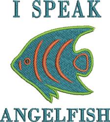 Playful angelfish design in vibrant teal with orange accents, featuring 'I SPEAK ANGLFISH' text.