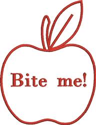 Playful apple with red outline and a green leaf, boldly featuring the phrase 'Bite me!' inside.