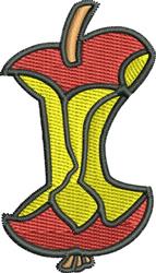Playful apple core with vibrant red and yellow colors, outlined in black, perfect for kitchen towels.