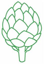 Stylized artichoke with overlapping green line-embroidered leaves, featuring a simplistic and modern design.