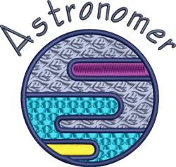 Text 'Astronomer' in a vibrant circular design with blue, purple, and yellow patterns, modern style.