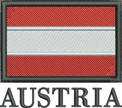 Austria flag in bold red and white stripes with black outline and 'AUSTRIA' below, perfect for embroidery.