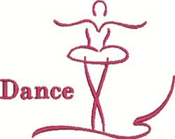 Ballet dancer in playful pink outline with arms raised, accompanied by the word 'Dance' in a matching hue.