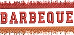 Bold 'BARBEQUE' text in red with a playful stitched border in red and orange, perfect for summer gatherings.