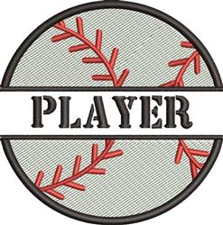 Baseball elements with bold red stitching in a circular patch, featuring 'PLAYER' text, perfect for sporty apparel.