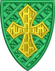 cross detailed machine digital embroidery - Battle Shield perfect for kitchen aprons