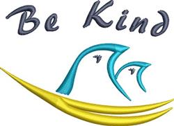 Playful 'Be Kind' text in blue thread, accented by yellow and aqua waves below, perfect for a bright decor.