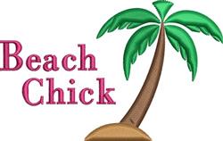 beginner-friendly summer tree machine embroidery pattern - Beach Chick for kitchen tea towels