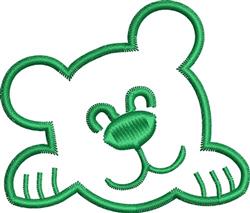 Playful bear head with a green outline and round eyes, perfect for children's items like onesies.