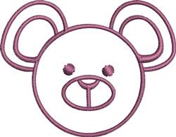 Playful bear face with rounded ears and simple features, outlined in soft purple on a white background.