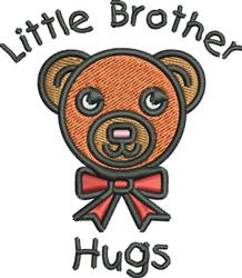 Playful bear face with large eyes and a smile, featuring 'Little Brother' text above and 'Hugs' below. Perfect for cozy baby