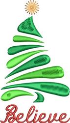 beginner-friendly christmas tree machine embroidery pattern - Believe Tree for Gift Wrapping