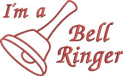 Playful bell outlined in red with text 'I'm a Bell Ringer', perfect for cheerful embroidery projects.