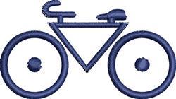 Minimalistic bicycle outline in navy blue showcases the frame and circular wheels, perfect for machine embroidery.