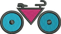 Playful bicycle with a bright pink triangle frame and turquoise wheels, perfect for colorful children's projects.