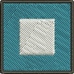 Blank square patch with a white square on a teal background, framed by a dark border, featuring simple geometric design.
