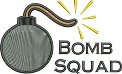Cartoon bomb graphic in gray with fuse, bold 'BOMB SQUAD' text, and vibrant yellow explosion lines. Fun design.