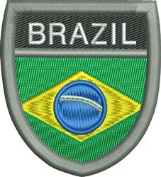 Brazil flag patch featuring a green background, yellow diamond, and blue circle with bold 'BRAZIL' text. Ideal for patriotic