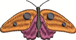 Colorful butterfly with vibrant orange wings, black spots, and rich purple inner tones in whimsical style.