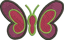 Colorful butterfly with vibrant pink wings, black outlines, and playful green accents in a whimsical design.