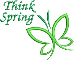 Playful butterfly in bright green with 'Think Spring' text, embodying cheerful spring vibes.