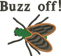 Playful fly with a green body and patterned wings, 'Buzz off!' text in bold, perfect for summer decor.