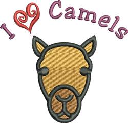 Playful camel head applique with a dark outline and light tan fill, featuring vibrant red 'I Love' text and a heart symbol.