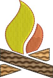 Vibrant campfire with lively orange and yellow flames above inviting logs, perfect for camping themes.