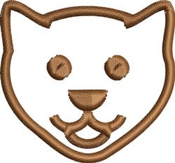 Stylized cat face with round eyes and whiskers in warm brown, designed for playful kitchen towels.