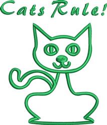 Playful cat design with vibrant green outline and 'Cats Rule!' text in simple shapes, perfect for whimsical decor.