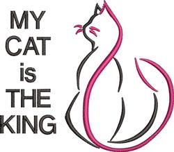 Modern cat silhouette in profile with pink highlights and bold text 'MY CAT is THE KING'. Whimsical and humorous design.