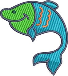 Cheerful fish design with a smiling face, bright green and blue colors, and playful orange accents. Ideal for machine embroid
