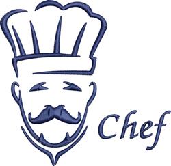 Chef portrait with a navy blue hat and mustache, minimalist style, perfect for kitchen decor.