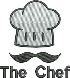Chef's hat in soft gray with subtle details, playful mustache, and bold text 'The Chef'. Humorous theme.
