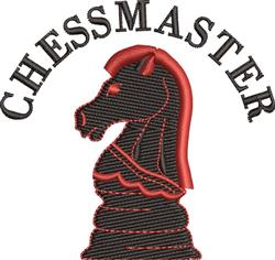 Modern black chess knight with red accents and bold 'CHESSMASTER' text, perfect for tote bags.