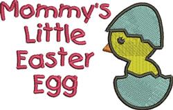 Cheerful chick peeking from a cracked egg with colorful text 'Mommy's Little Easter Egg', playful Easter theme.