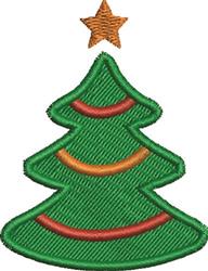 Colorful Christmas tree with bold lines, orange decorations, and a yellow star on top, perfect for festive home decor.