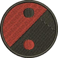 Abstract circle contrast design showcases a red and black diagonal split, featuring bold shapes in a modern style.
