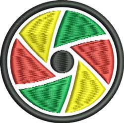 Circular design with bold red, yellow, and green segments, outlined in black for a modern, vibrant look.