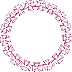 Circular decorative border featuring a simple geometric design of pink crosses arranged around a white center.