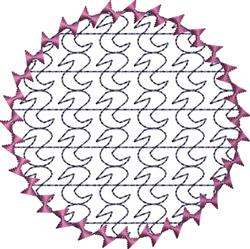 Geometric pattern with circular shapes in bold purple and black outlines, showcasing a modern and playful quilted design.