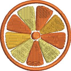 Colorful citrus fruit slice in vibrant orange and yellow with circular design, perfect for summer decor.
