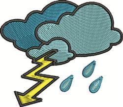 Playful cloud with yellow lightning bolt and small blue raindrops, perfect for kids' décor.