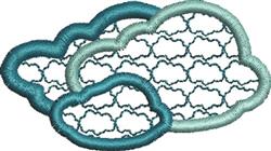 Whimsical clouds in soft teal and aqua with mesh texture, featuring layered designs for playful embroidery.