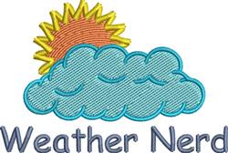 Playful cloud and sunny sun in bright colors with whimsical 'Weather Nerd' text below, perfect for a cheerful theme.