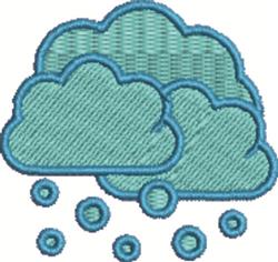 Playful clouds in light blue with dark blue outlines and cheerful raindrops below, perfect for kids' designs.