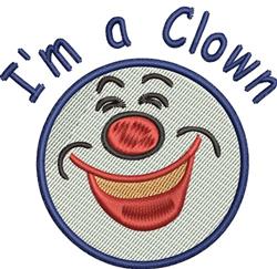 Applique clown face with a cheerful expression, vibrant red nose, and colorful smile, perfect for birthday themes.