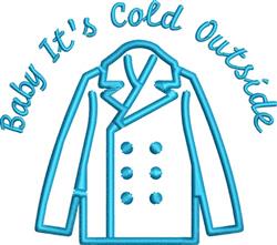 Playful coat in bright blue with detailed buttons, featuring 'Baby It's Cold Outside' text, perfect for winter.
