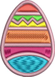 Colorful decorative Easter egg featuring stripes and zigzags in pink, orange, yellow, green, and blue. Perfect for festive de
