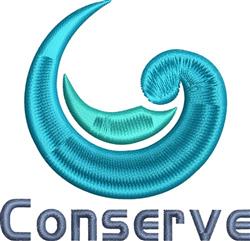 Abstract swirl motif in various teal shades with 'Conserve' text in bold font, modern design.